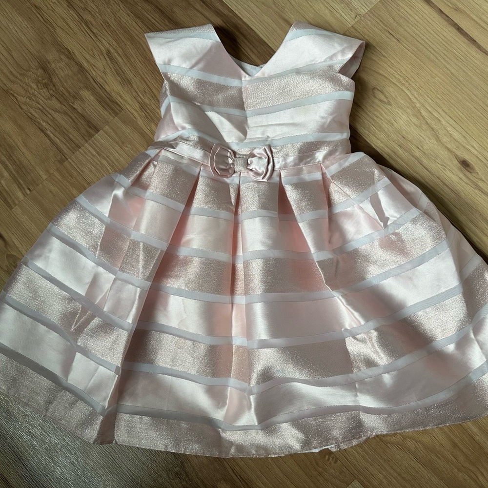 Jona Michelle Light Pink Striped Satin Girls' Party Dress